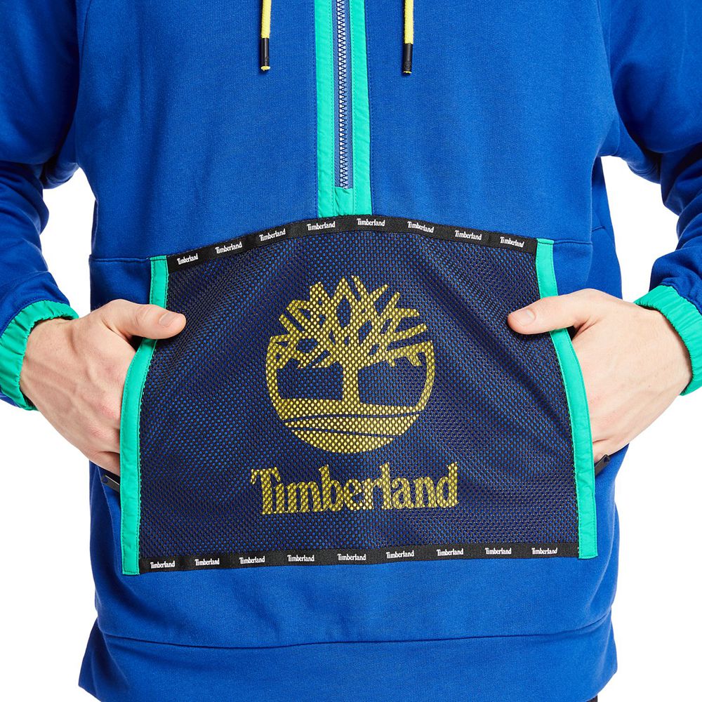 Hanorac Timberland Barbati Albastri - Mixed-Media Mesh Pocket Hoodie - Romania - LAOEWX642